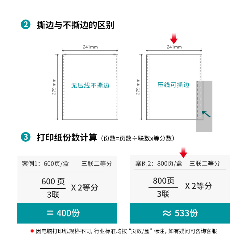 s36沙龙会木尚M241-3电脑打印纸(1/2CS彩色撕边)(800页/盒)