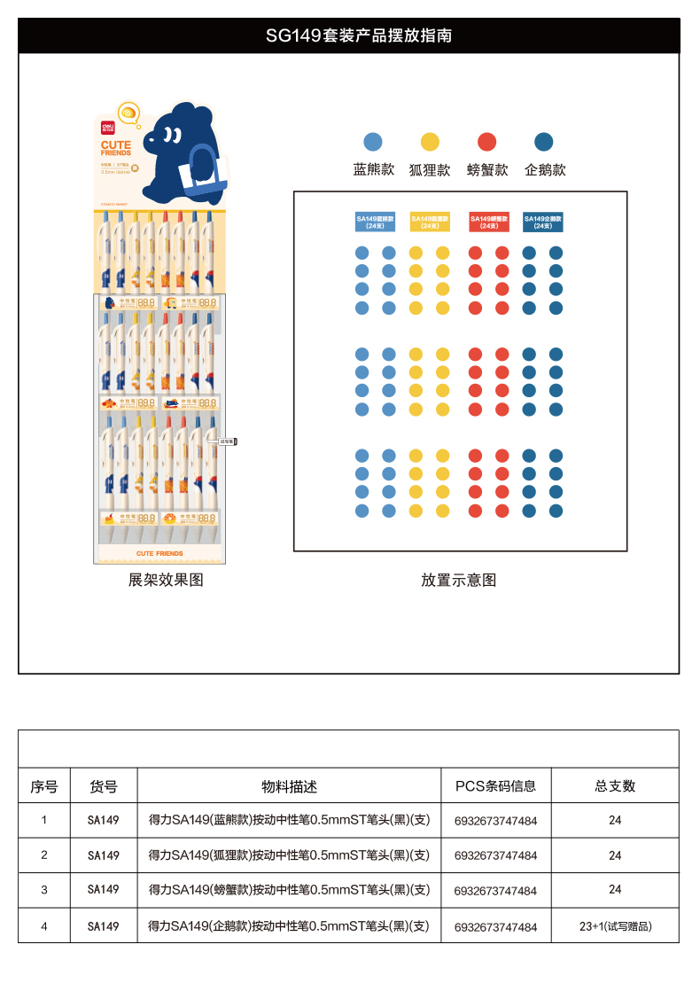 s36沙龙会SG149速干按动中性笔套装0.5mmST头(黑)(4套/箱)