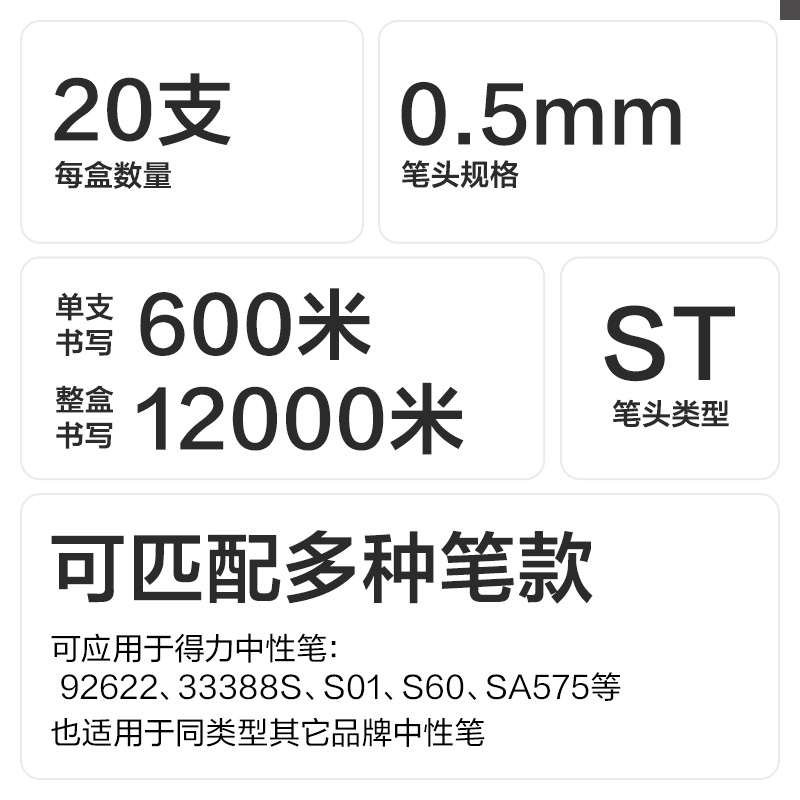 s36沙龙会SE244速干按动笔芯0.5mmST头(黑)(20支/盒)
